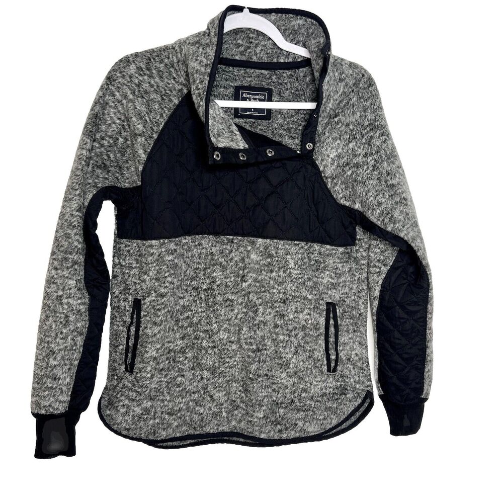 Abercrombie & Fitch Sz S Gray / Black Asymmetrical Snap‎ Up Fleece Pullover